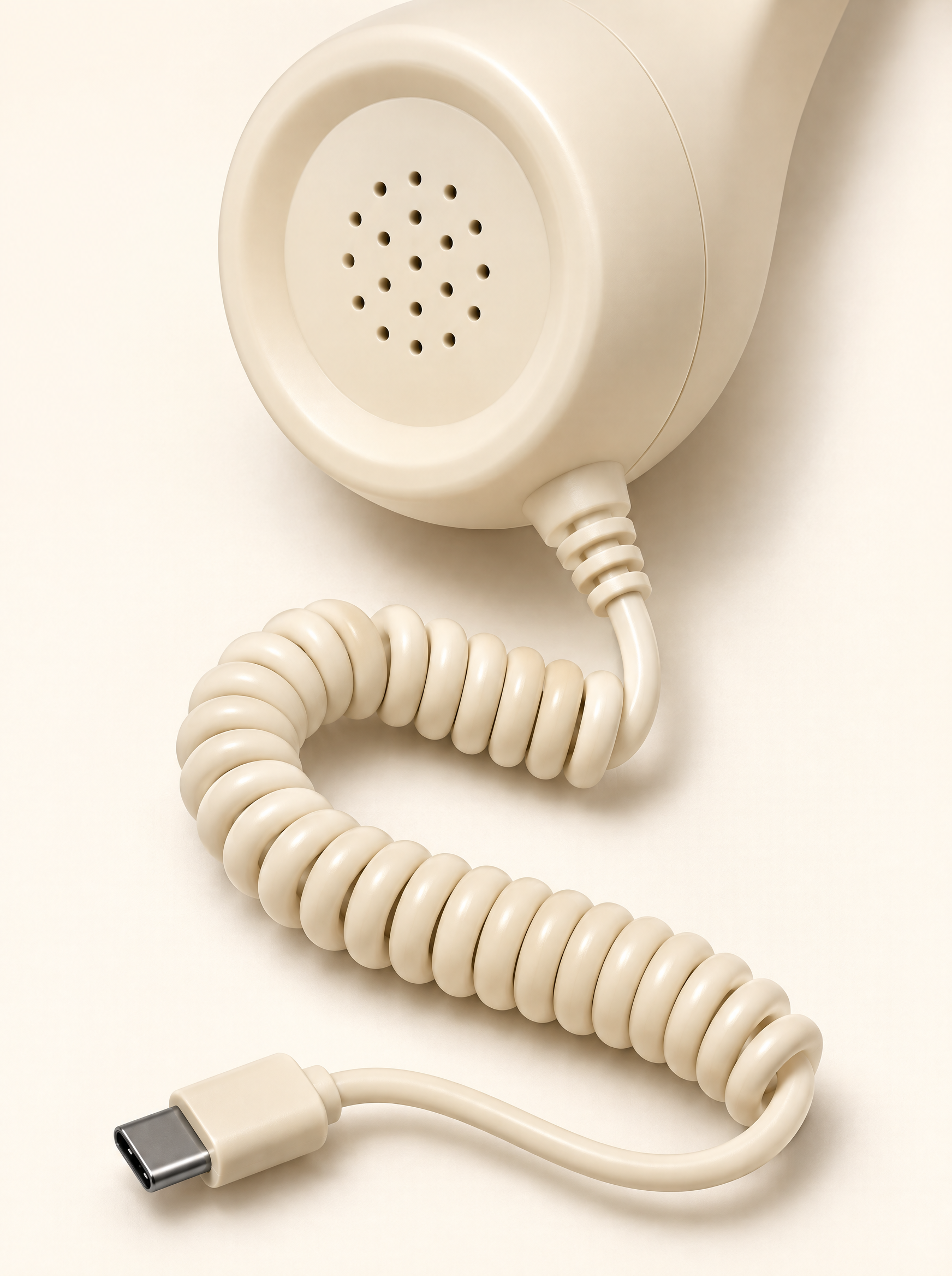 Close-up of the coiled cord and its USB-C plug