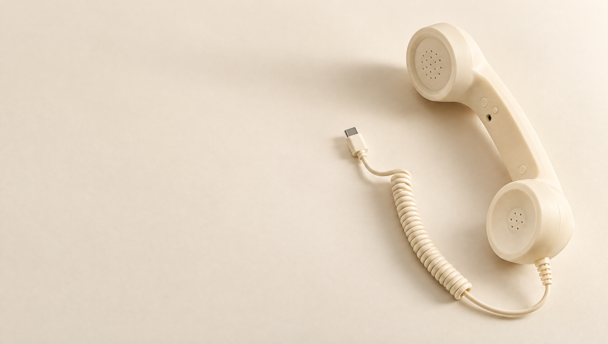 The Hullo handset on a plain cream surface