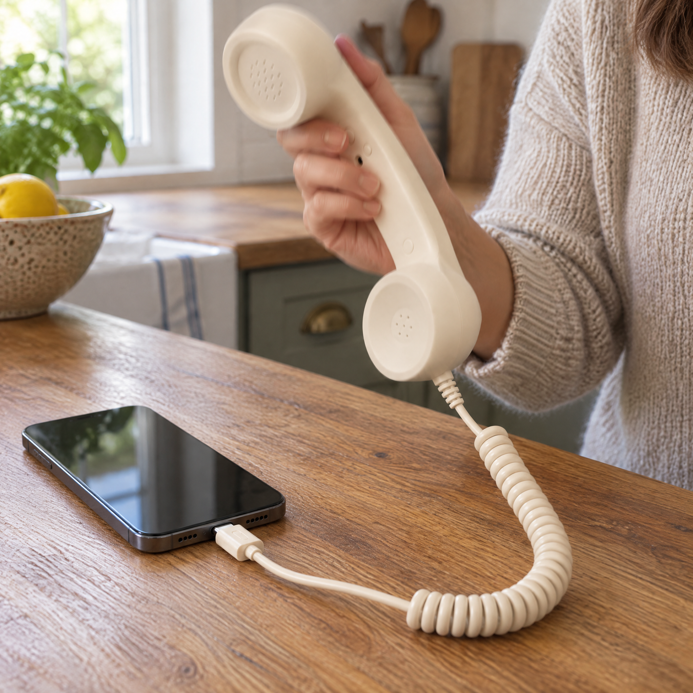 Lifting the handset off the worktop